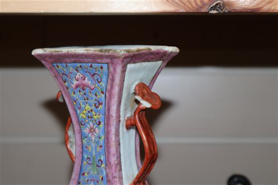 Two Chinese flask shaped vases, 18th century and Republic period tallest 27cm